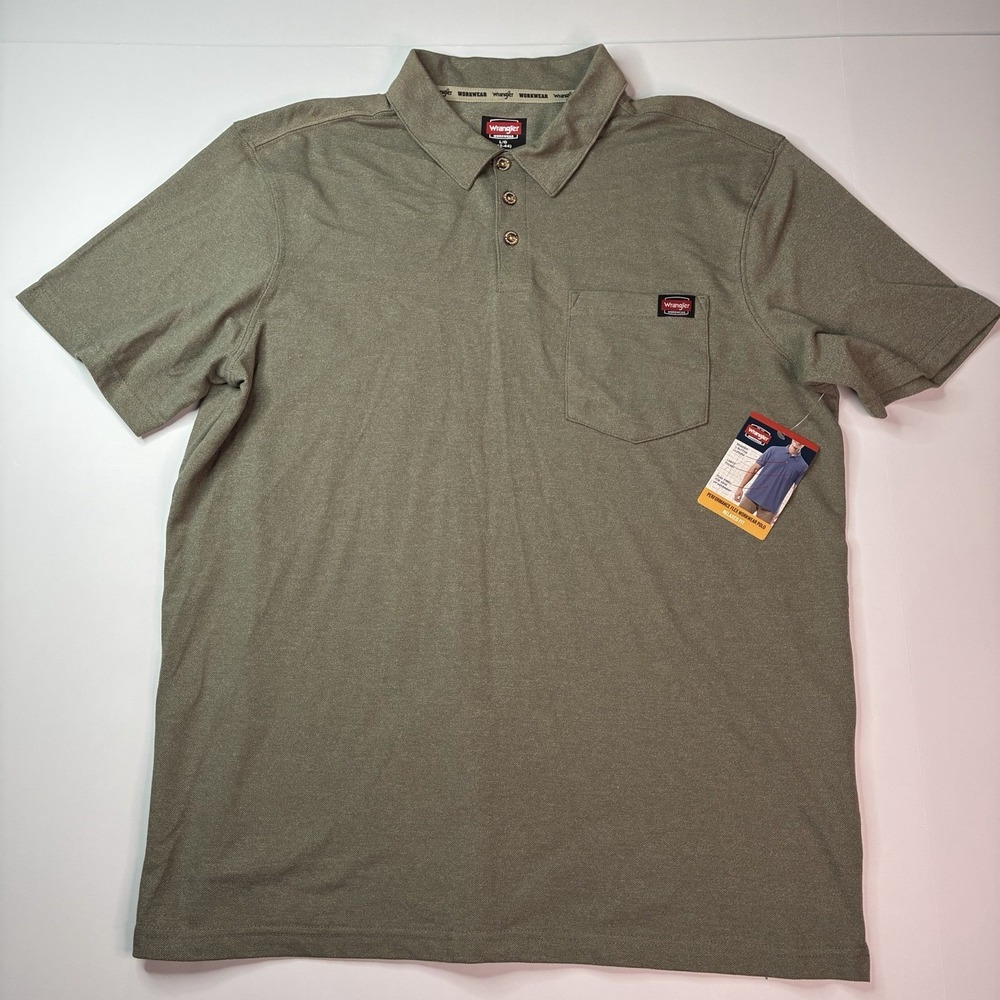 Wrangler Workwear Performance Flex Polo Shirt Men's Size L (42-44) Green Pocket